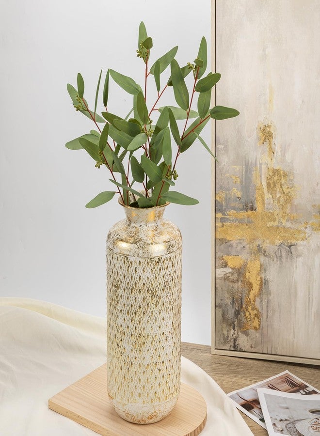 Arborus Flower Vase Rustic Metal Vase, 14" Gold Vintage Pattern Vase for Farmhouse Home Décor Artificial Flowers and Centerpieces - Image 3
